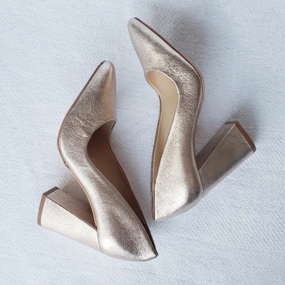 Vince Camuto Gold Leather Talise Chunky Heels